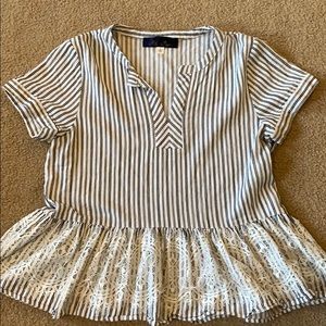 Black&White Striped Blouse with Lace Detailing